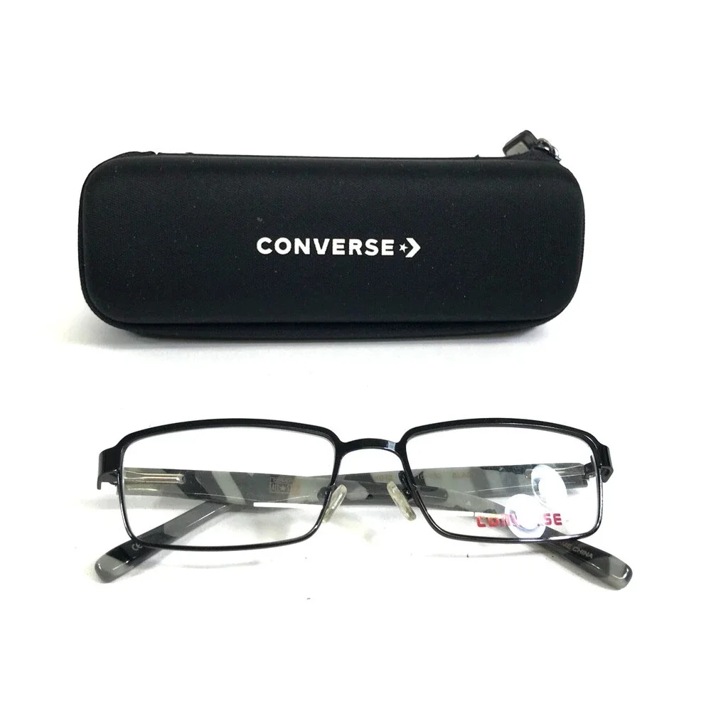 Converse Kids Eyeglasses Frames K012 BLACK Grey Rectangular Full Rim 50-16-130
